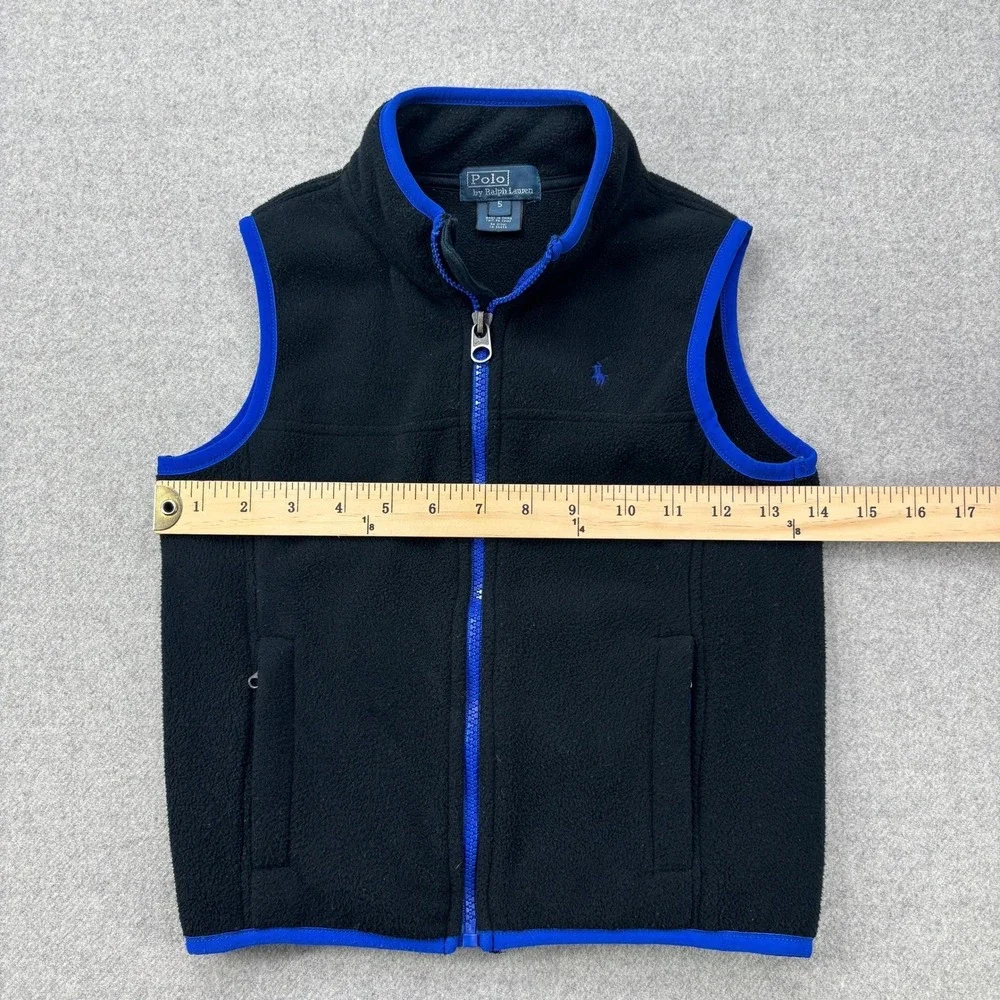 Polo‎ Ralph Lauren Boys Fleece Vest Size 5 Black Blue Trim & Pony Logo Preppy